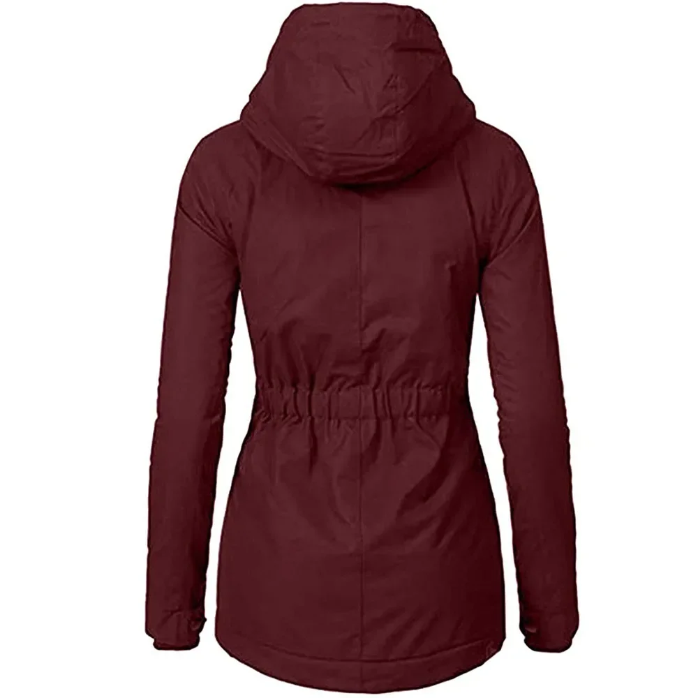 Hooded Women Splice Zipper Coats Loose Casual Pockets Parkas Regular Thick Full Sleeve Warm Solid Jackets Autumn Winter