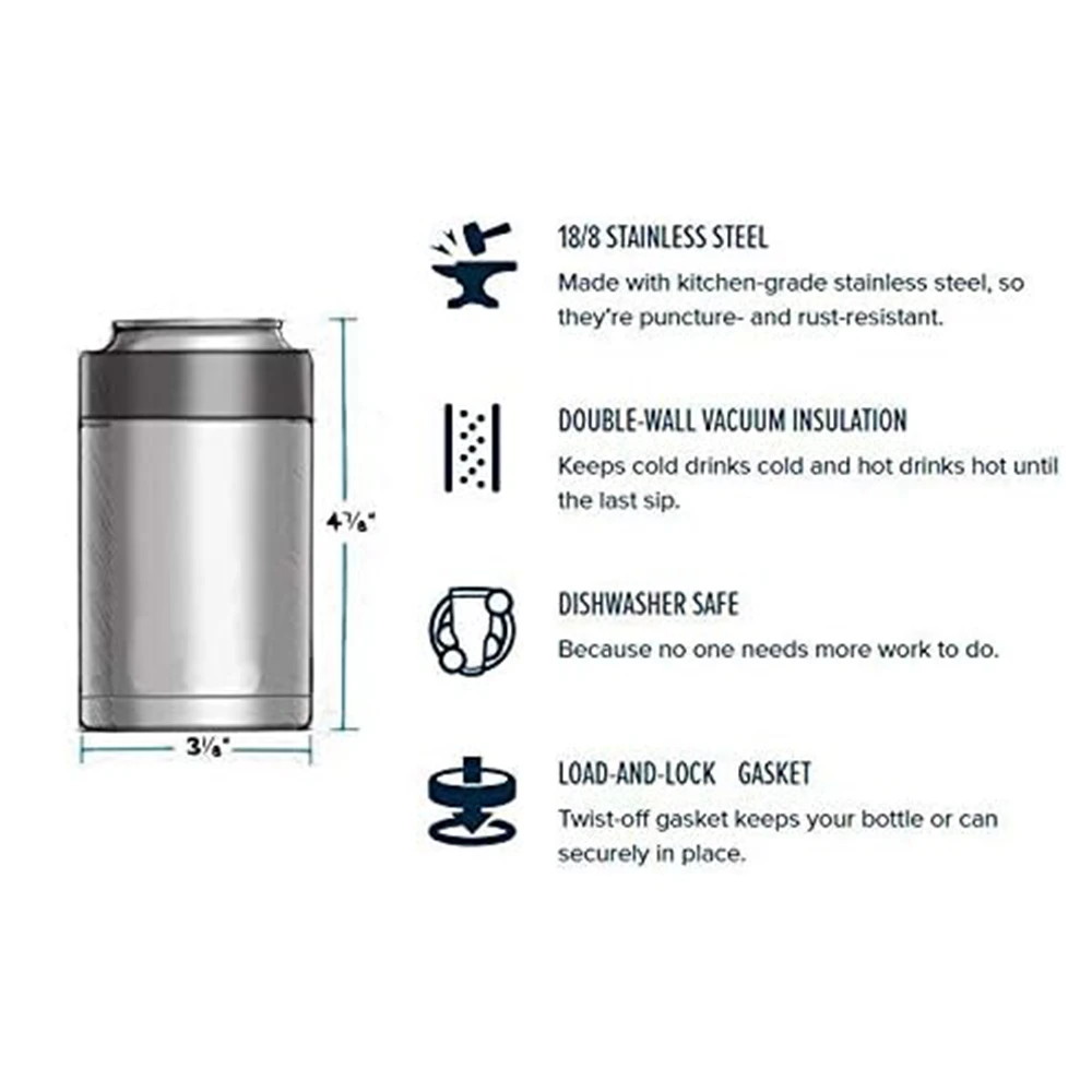 12oz Stainless Steel Insulated Beer Bottle & Can Cooler - Double Wall Design, Keeps Drinks Cold Longer