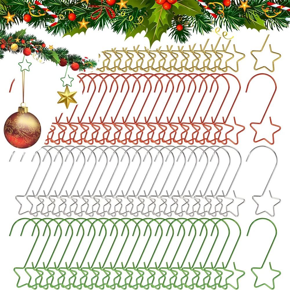20 unids/bolsa gancho en forma de estrellas adorno de estrella de Metal perchas bola bombilla colgantes ganchos pines Clips para árbol de Navidad decoración de fiesta en casa