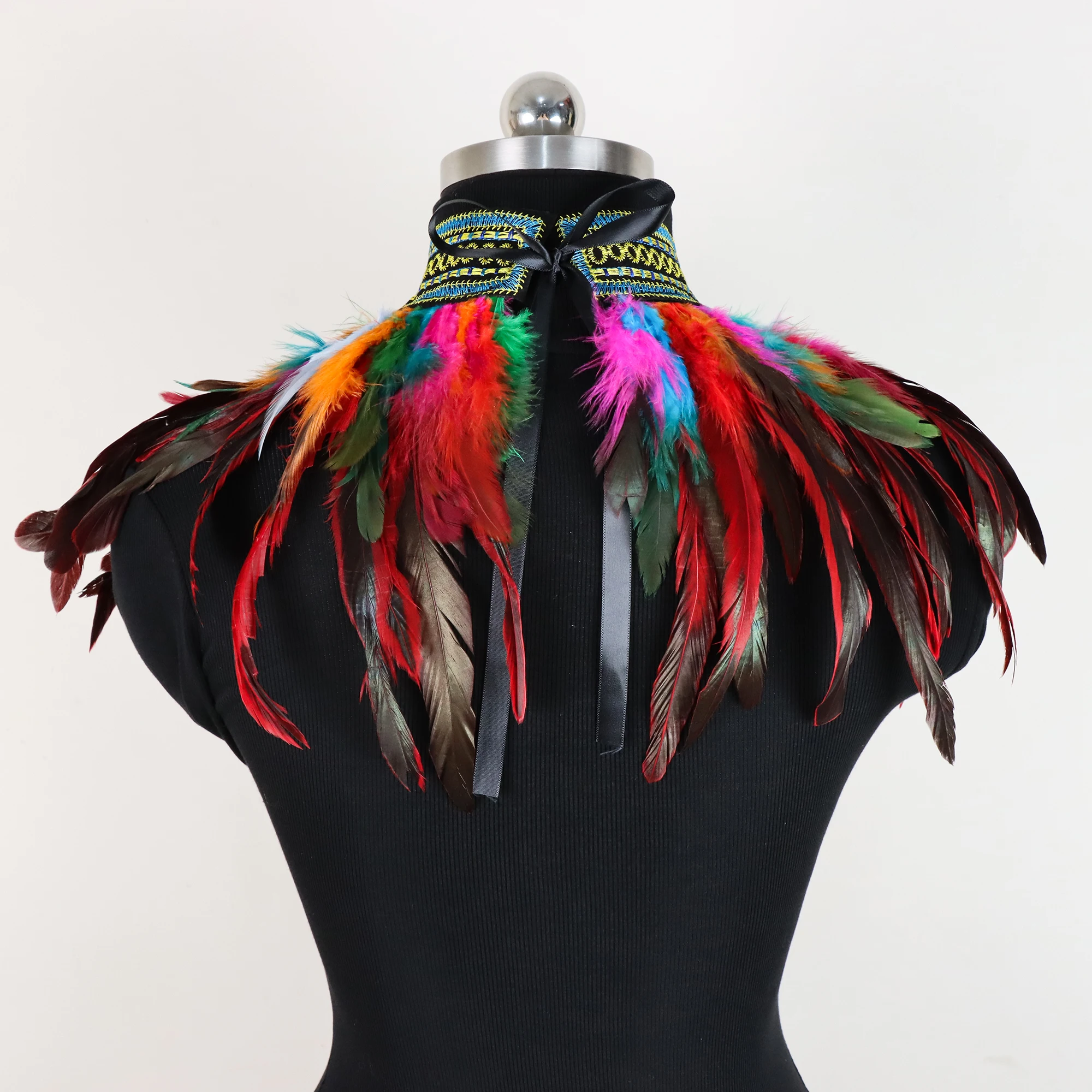 Chaqueta Vintage Punk gótica con cuello de plumas para mujer, Bolero de encaje, encogimiento de hombros, pájaros, bruja, Cosplay, envoltura, fiesta