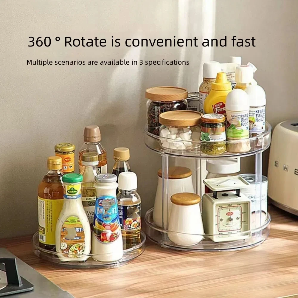 

1/2/3-layer KitchenStorage Rack Turntable Organizer Multifunction Spice Seasoning Shelf Clear 360 Rotating Makeup Storage Trays