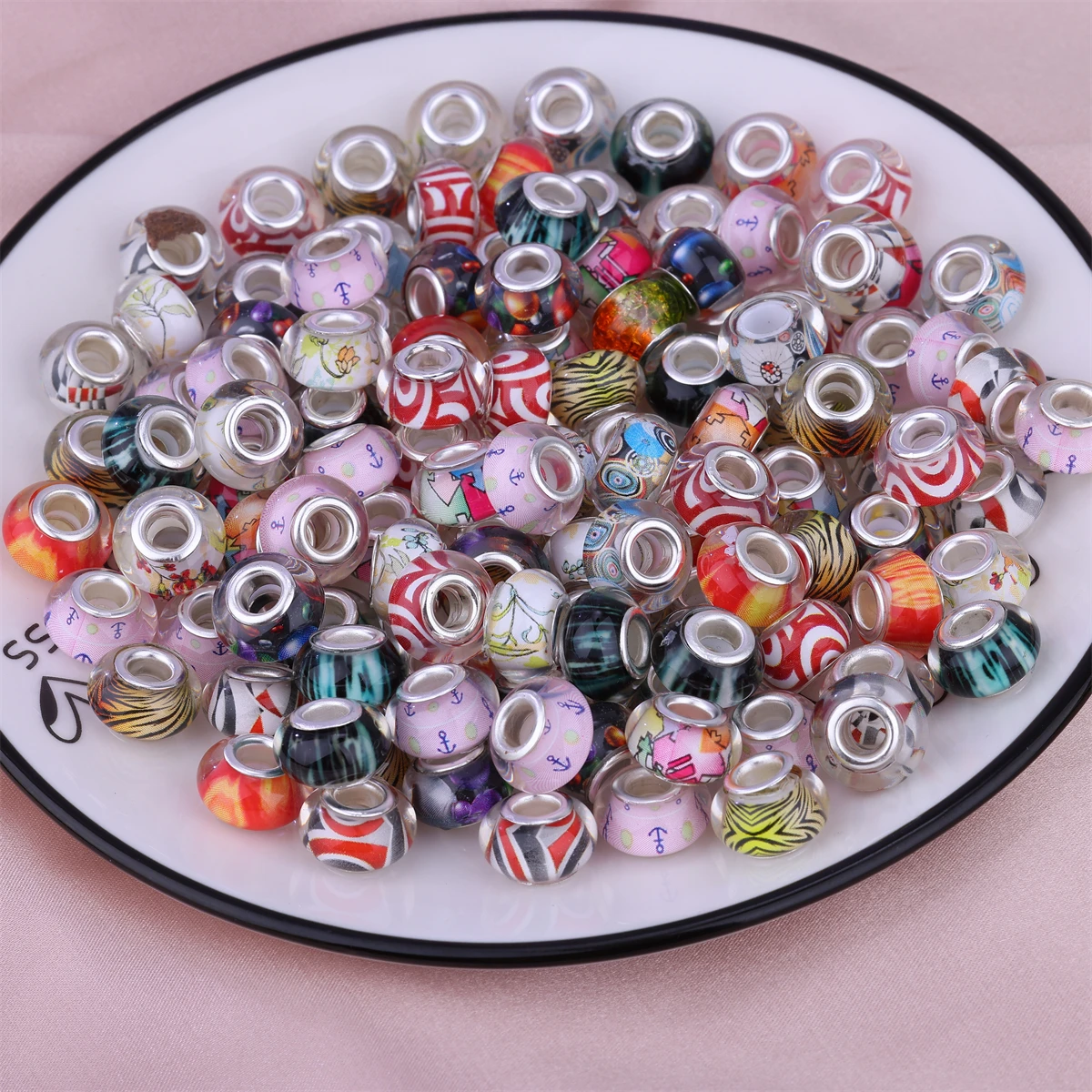 10pcs 14*9 acrylic large hole beads colorful interesting pattern beads handmade accessories DIY beads cross-border hot pan brace