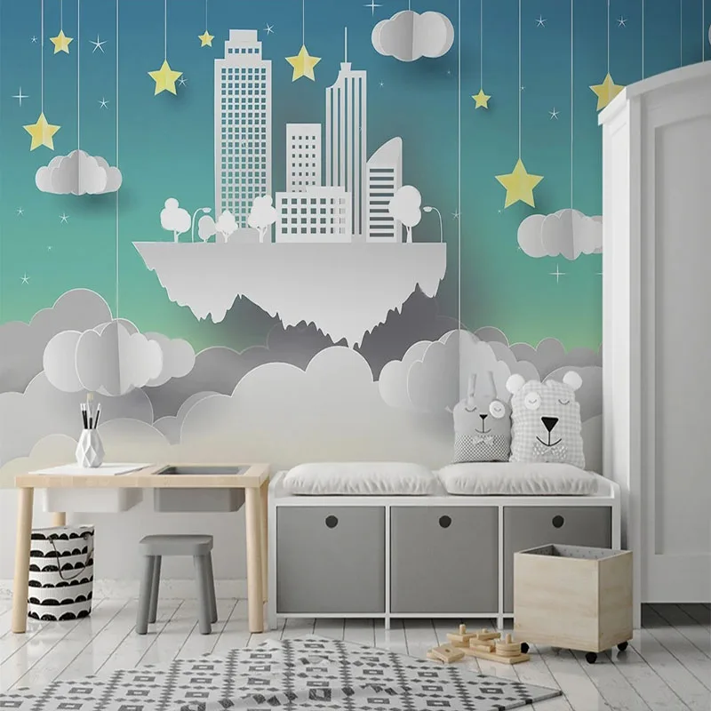 Custom 3D Cartoon Simple Building Cloud Star Children's Room Background Wall For Bedroom Walls Papel De Parede Home Décor Tapety
