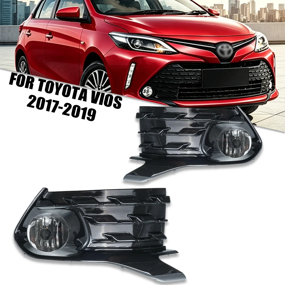 Fog Light Kit for Toyota Vios 2017-2019 Front Bumper Fog Lamp Pair with Grille Bezels Wiring Harness Relay & Fog Lamp Switch