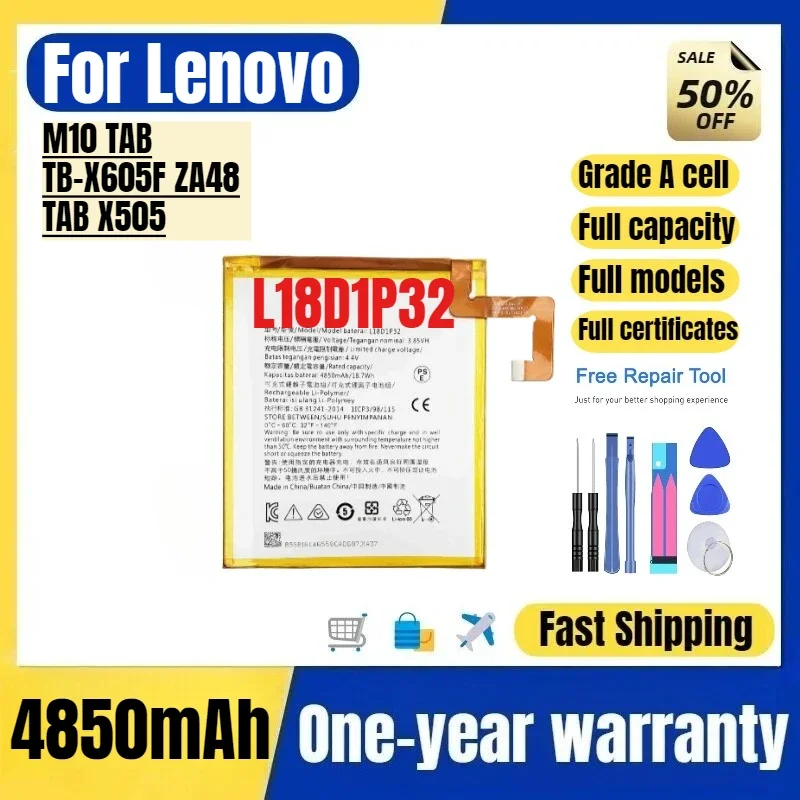 L18D1P32 for Lenovo M10 TAB/TB-X605F ZA48/TAB X505 Tablet Battery High Quality High Capacity  Replacement Bateria Grade A Cell