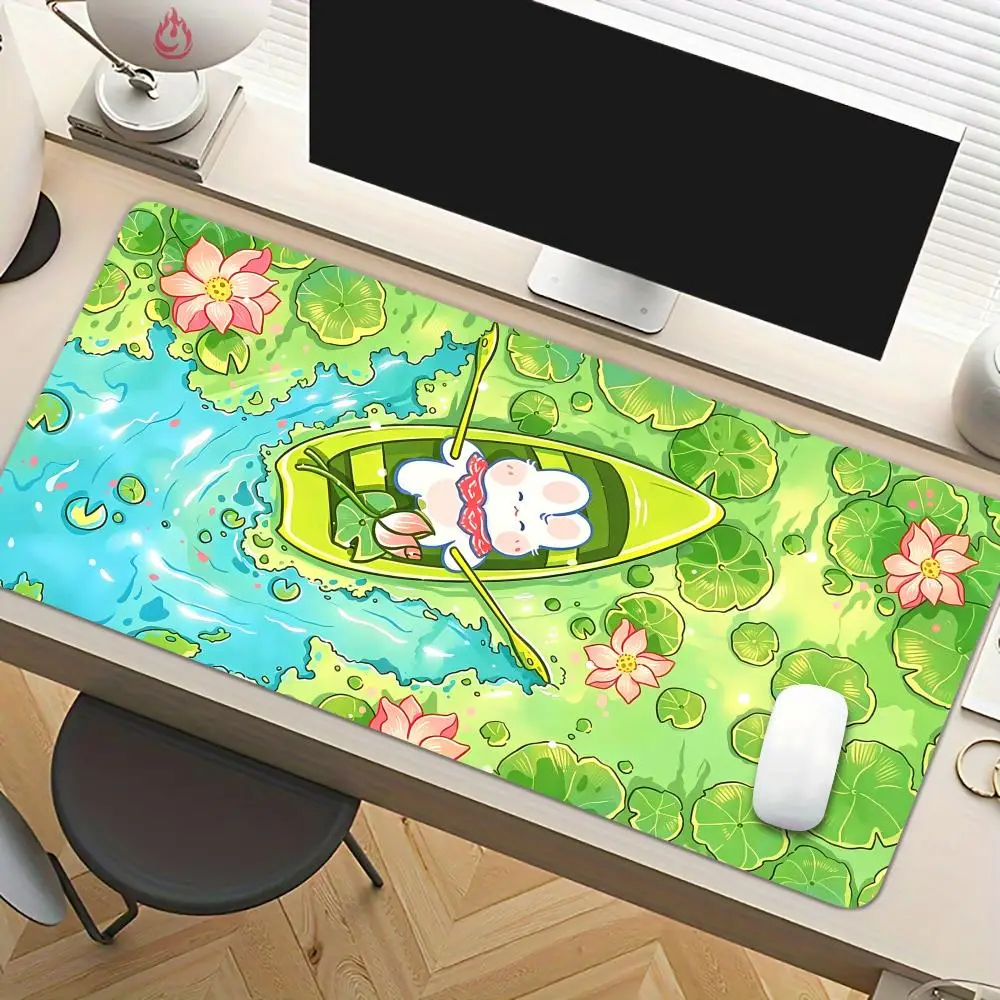 Adorably cute white rabbit Mouse Pad Desk Mat Large Computer Office Carpet XXL Mousepad Gamer Gaming PC Accessories Keyboard Rug