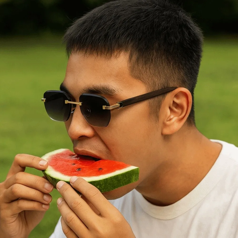 

Wood-grain Glasses Temple Edge Cutting Sun Glasses Multicolor Lightweight Frameless Sunglasses Vintage Vision Care