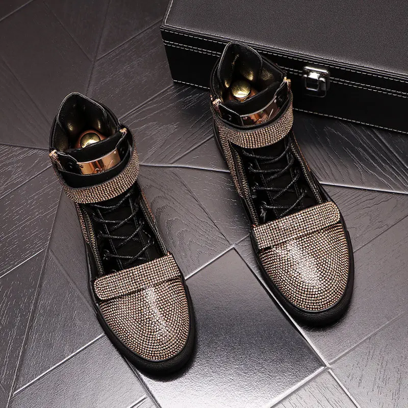 Golden High Top Men's Short Boots Sporty Casual Shoes Youth Personality Mid-Cut Booties Fashionable Korean Style Leisure Foot...