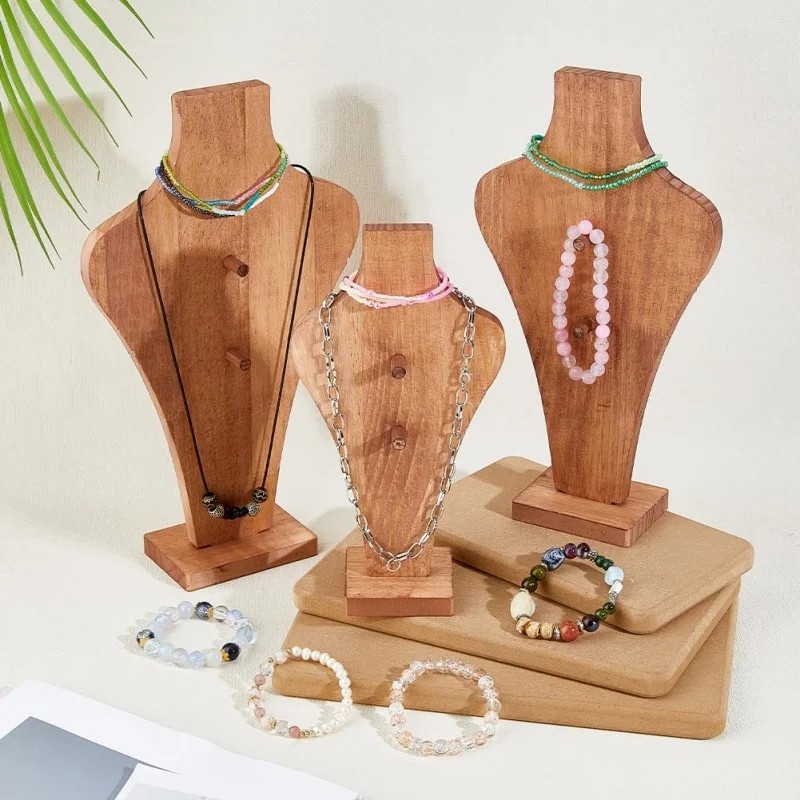 3 Sizes Wood Easel Necklace Display Stand Wooden Bust Jewelry Display Portable Necklaces Holder Stand for Vendors Boutiques