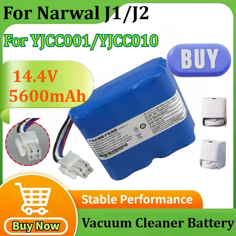 

New Replaceable Battery 14.4V 5600mAh for Narwal J1 J2 Robot Vacuum Model YJCC001/YJCC010, High-Capacity Lithium Battery