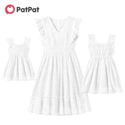 PatPat – tenue de famille 100% coton, tenue assortie, blanc, ajouré, Floral brodé, à volants, sans manches, pour maman et moi