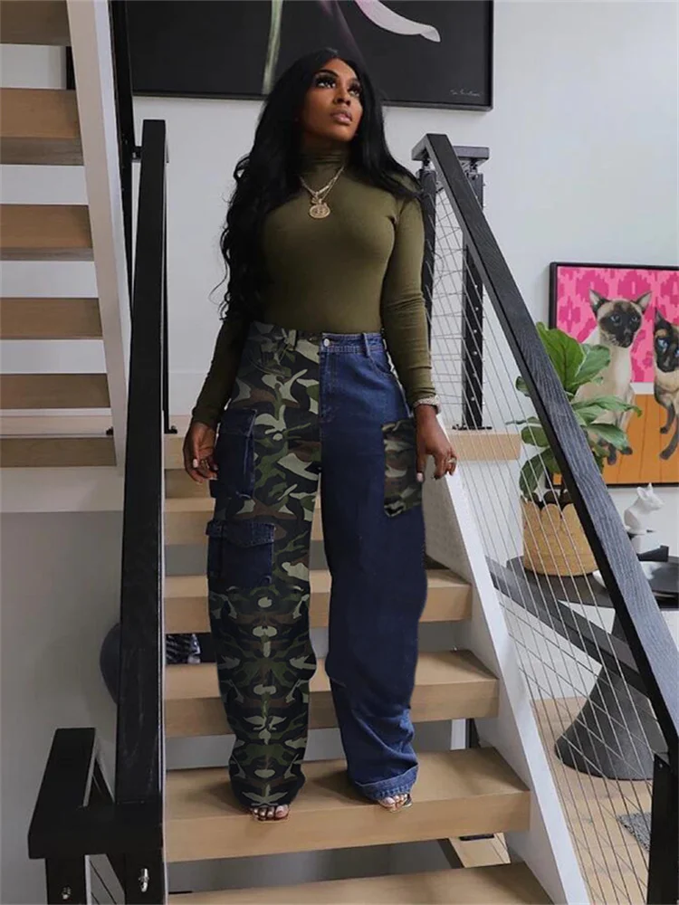 Wmstar Jeans Women Fashion High Quality Sexy Long Cargo Pants Wide Leg Fashion Denim Patchwork Jeans Wholesale Dropshipping 2023