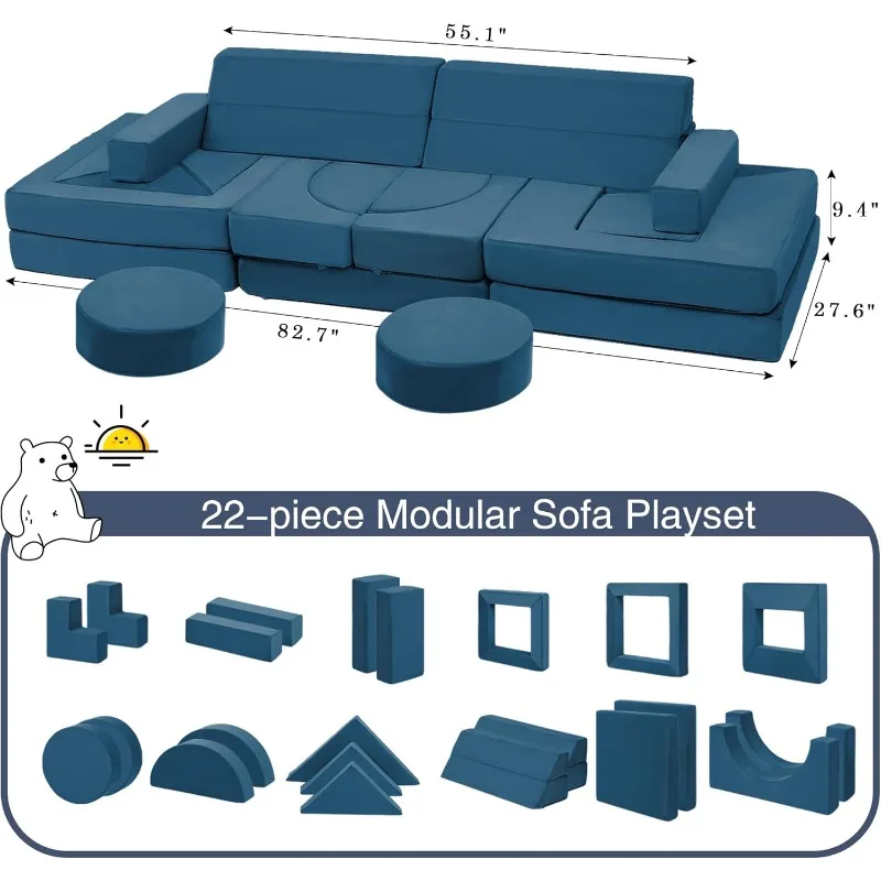 22Pcs modular children's play sofa - children's sofa play room bedroom living room