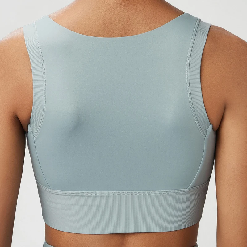 Fitness Yoga Bra Women Solid Color Round Neck Sleeveless Crop Top With Chest Pads Workout Running Vest Sports Underwear