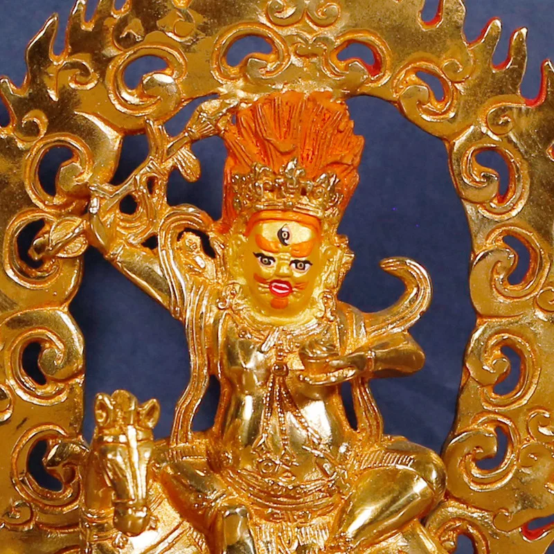 Tibetan-style pure copper, gold-plated, and painted Lottus Goddess Buddha statue for home or temple use, with a backlit display
