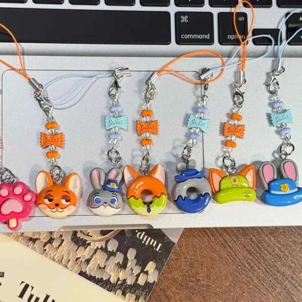 

Брелок с бусинами Disney Zootopia: Джуди Хоппс и Ник Вайлд, милый мультяшный шарм для телефона, подарок