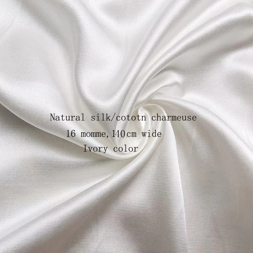 55'' Wide Ivory Natural White Silk Cotton Charmeuse Fabric Wedding Soft Sleep Gown Material