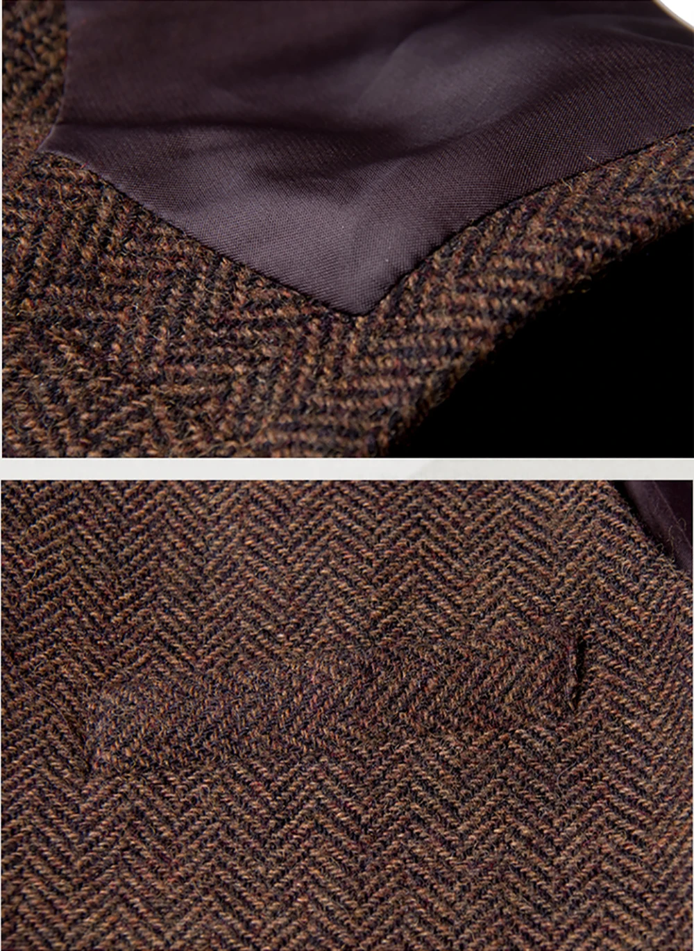 Grey Men's Plaid Vest Tweed Wool Waistcoat Slim Fit Lapel Plaid Suit Vest Casual Groomsmen Tuxedo For Wedding,2024 New