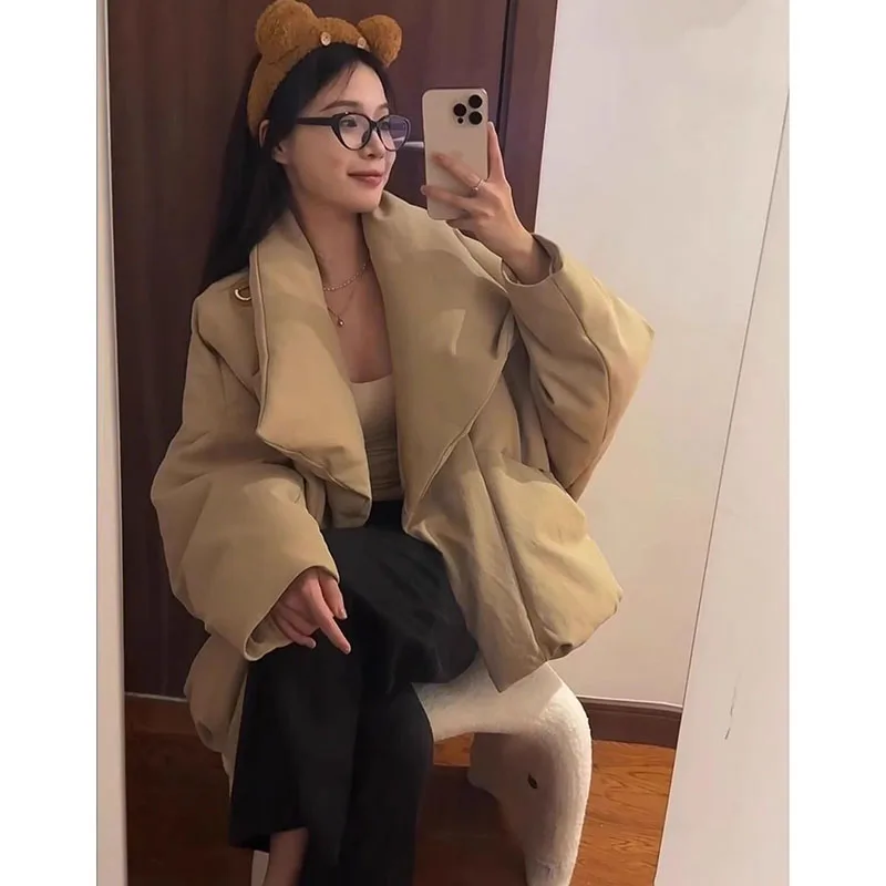 

Women's New Short Lapel Round Neck Cotton-Padded Jacket Women's Winter Loose Joker Warm Bread Warm Cotton-Padded Jacket Coat