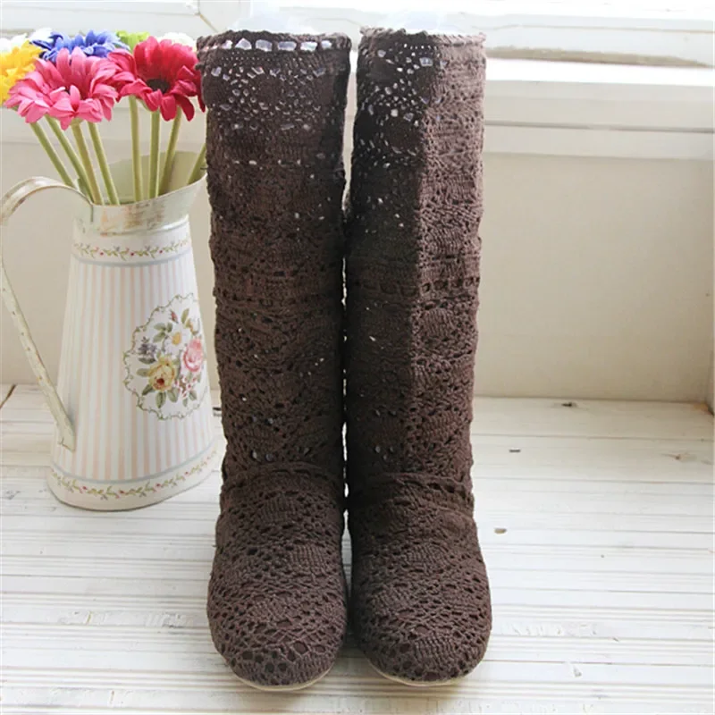 Crochet Summer Boots 2024 New Shoes Lace Hollow Crochet Boots XL Hollow Fashion Women\'s Boots 34-43  Zapatos De Mujer