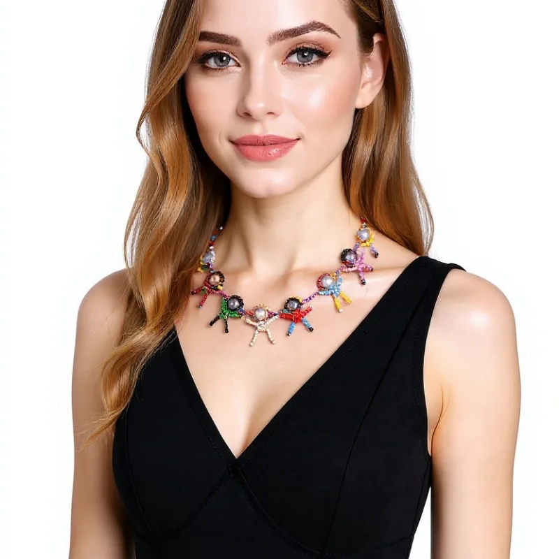 

Уникальное дизайнерское украшение ручной работы: объемная подвеска в виде мультяшного персонажа с имитацией жемчуга, женская цепочка на ключицу