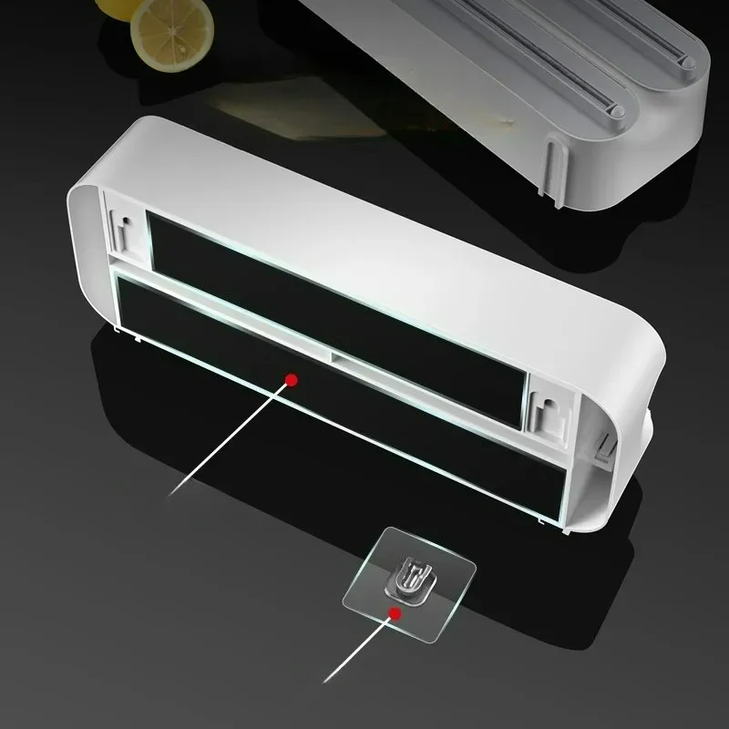 قاطع تغليف بلاستيكي مبتكر مثبت على الحائط، متعدد الوظائف وقابل للتعديل لمستلزمات المطبخ، قاطع قصدير للخبز