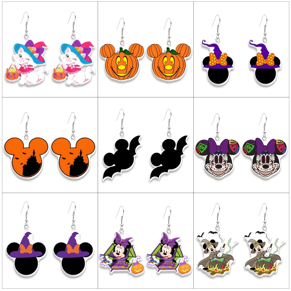 

W Halloween Mickey Disney Acrylic Colorful Hanging Pendants Earrings Ear Hook Women Insect Party Jewelry Decoration