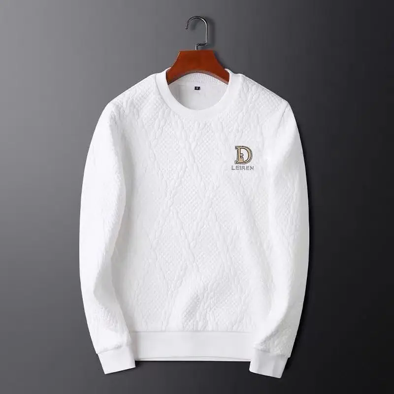 Men's Clothing Spring and Autumn Round Neck Warm Sweater Trendy Brand Hot Drilling Base Shirt Top Loose Long Sleeve T-Shirt