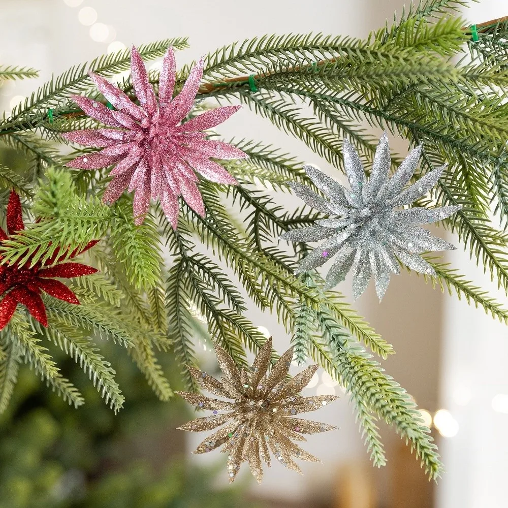 

Glitter Artificial Christmas Flower DIY Realistic Christmas Poinsettia Handmade Plastic Xmas Decorative Flowers HolidaySupplies