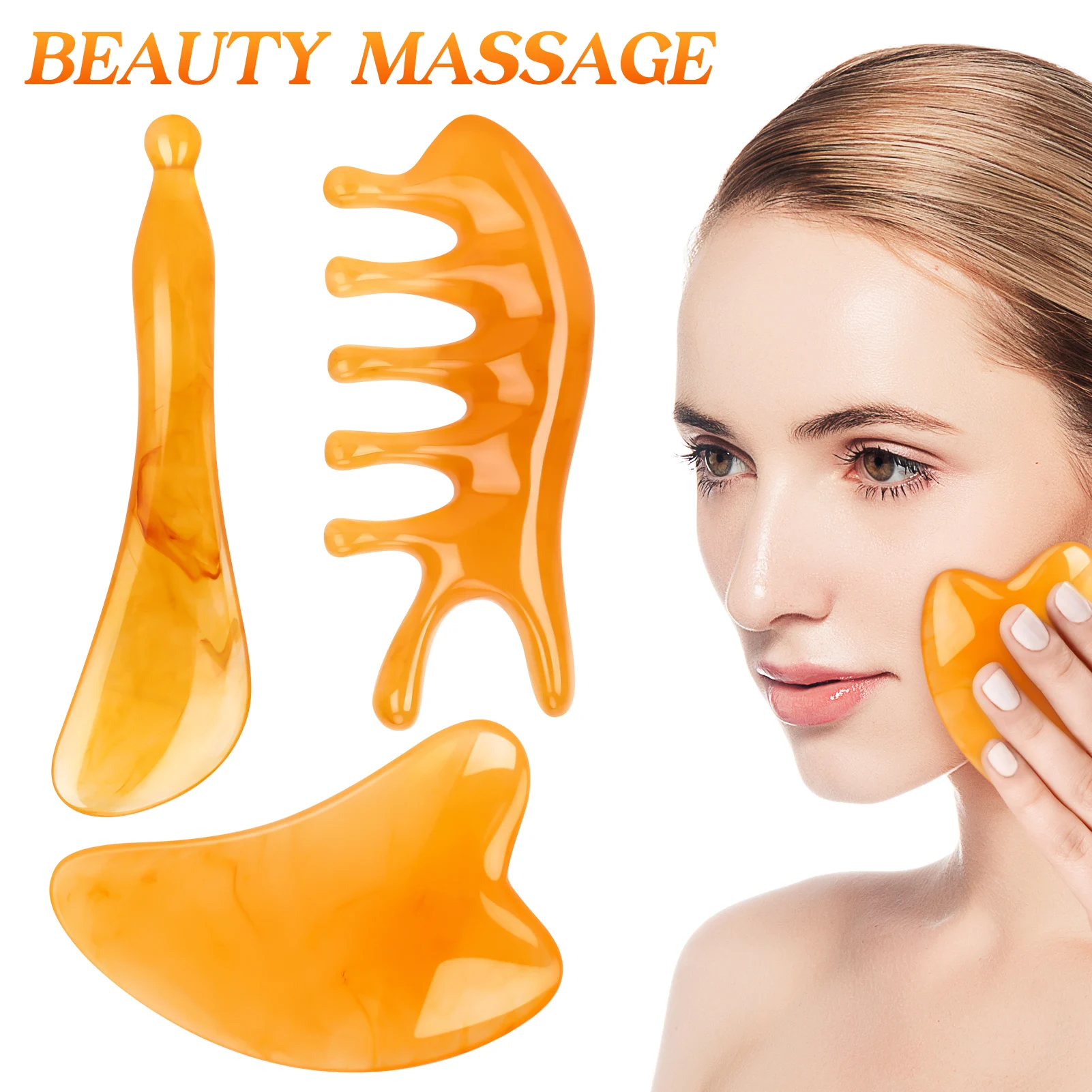3pcs/set Gua Sha Scraping Massage Tool Kit Chinese Traditional Body Massager Acupuncture Scraper for Neck Face Back and Foot