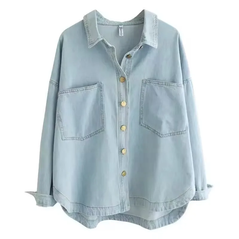 

Women Shirt Spring Autumn Korean Denim Shirt Jacket 2026 New Female Long Sleeved Loose Ladies Jeans Blouse Tops Lady Outerwear
