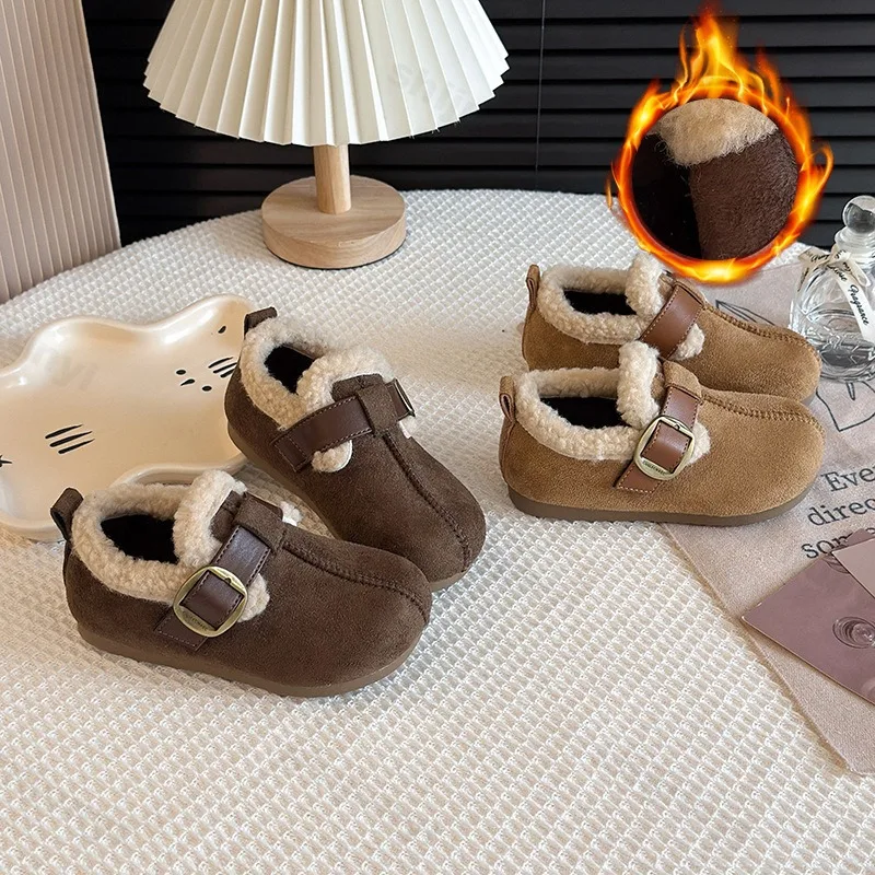 

Детская хлопковая обувь, зимняя теплая плюшевая повседневная обувь для девочек, модная детская нескользящая удобная уличная обувь на плоской подошве в стиле ретро для малышей