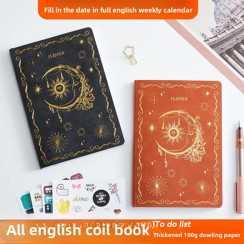 Planner Schedule Book English Self-Fill No Date Faux Leather Office Weekly Planner Notebook Office Stationery