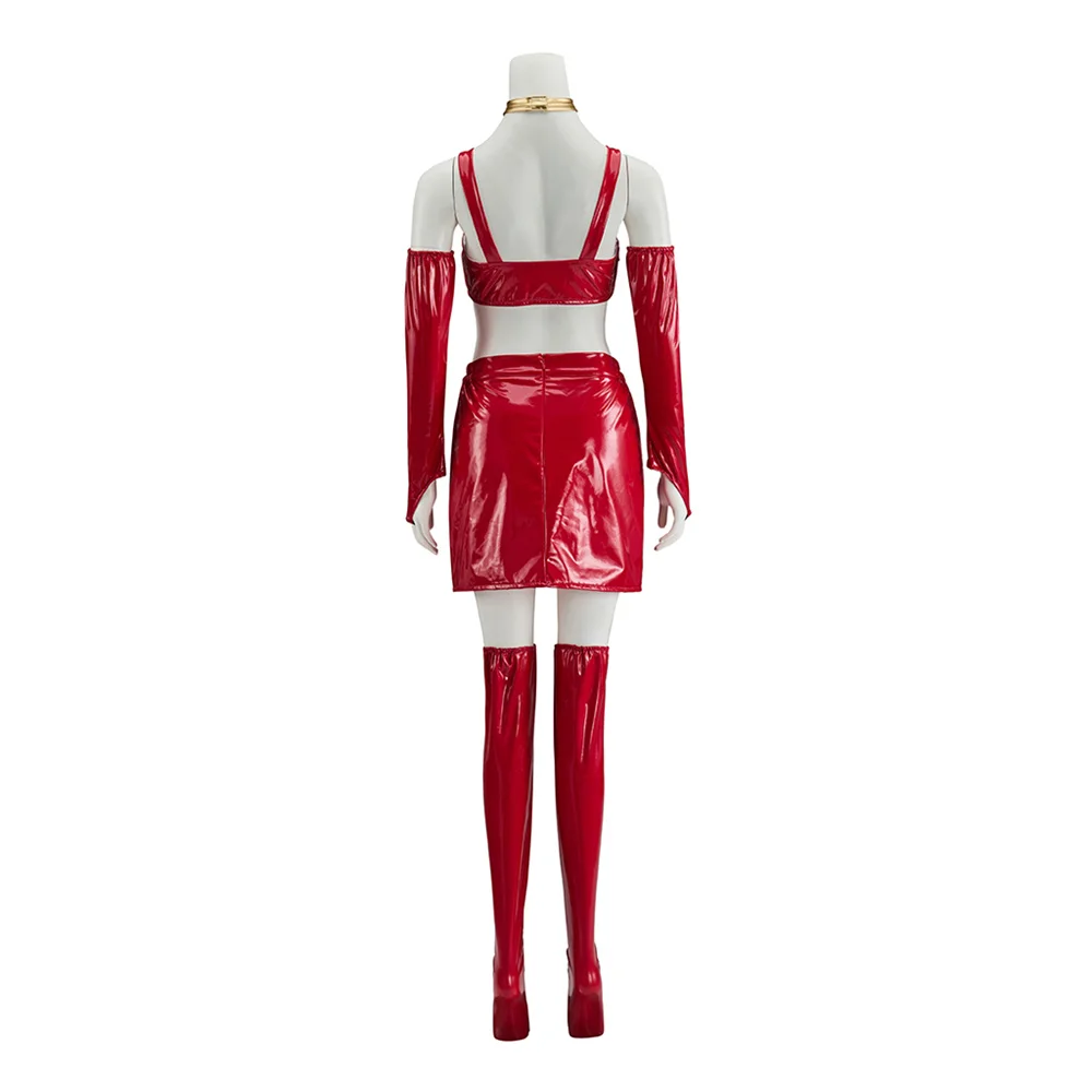 زي Bulla التنكري بدلة حمراء مثيرة مع إكسسوارات أغطية الرأس لملابس حفلات الهالوين النسائية