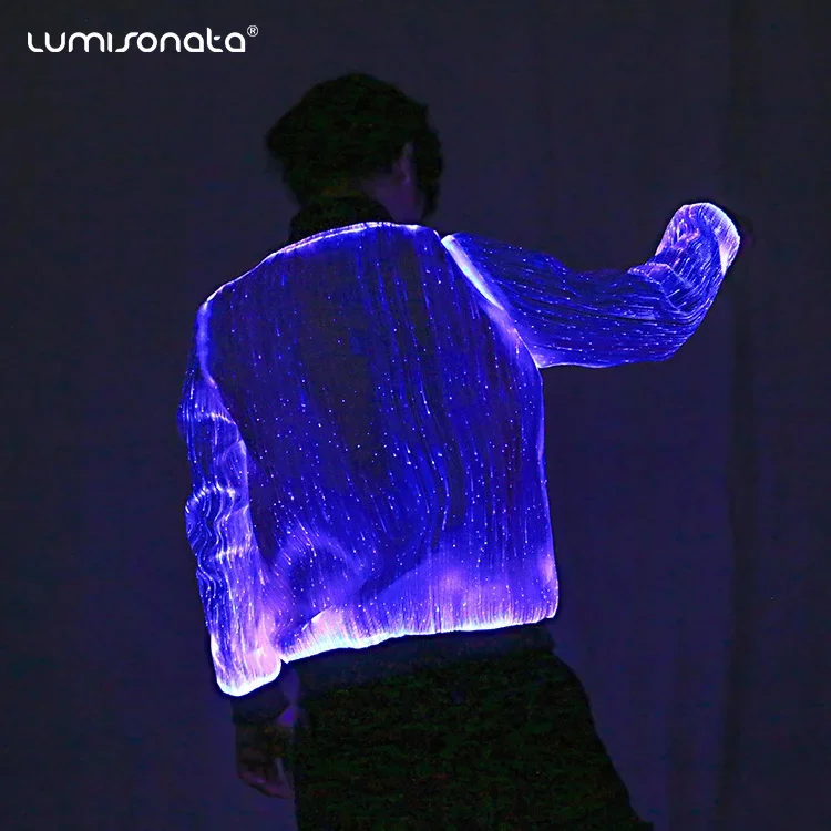 2021 Rave party club dance spring men luminous fiber optic led flashing light running jacket costume wears