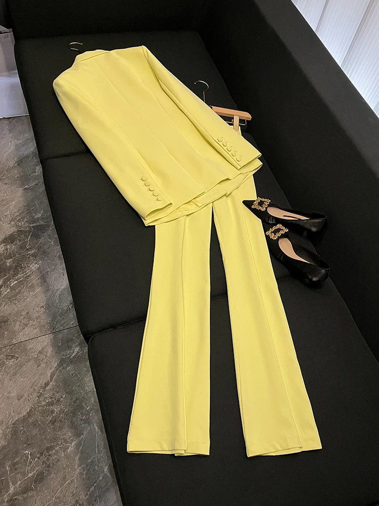 Ele Godd Sle Profional Suit Faion One Button Cloth Button Midi Suit Pants Set Two Piece Set A6370 Long Sve