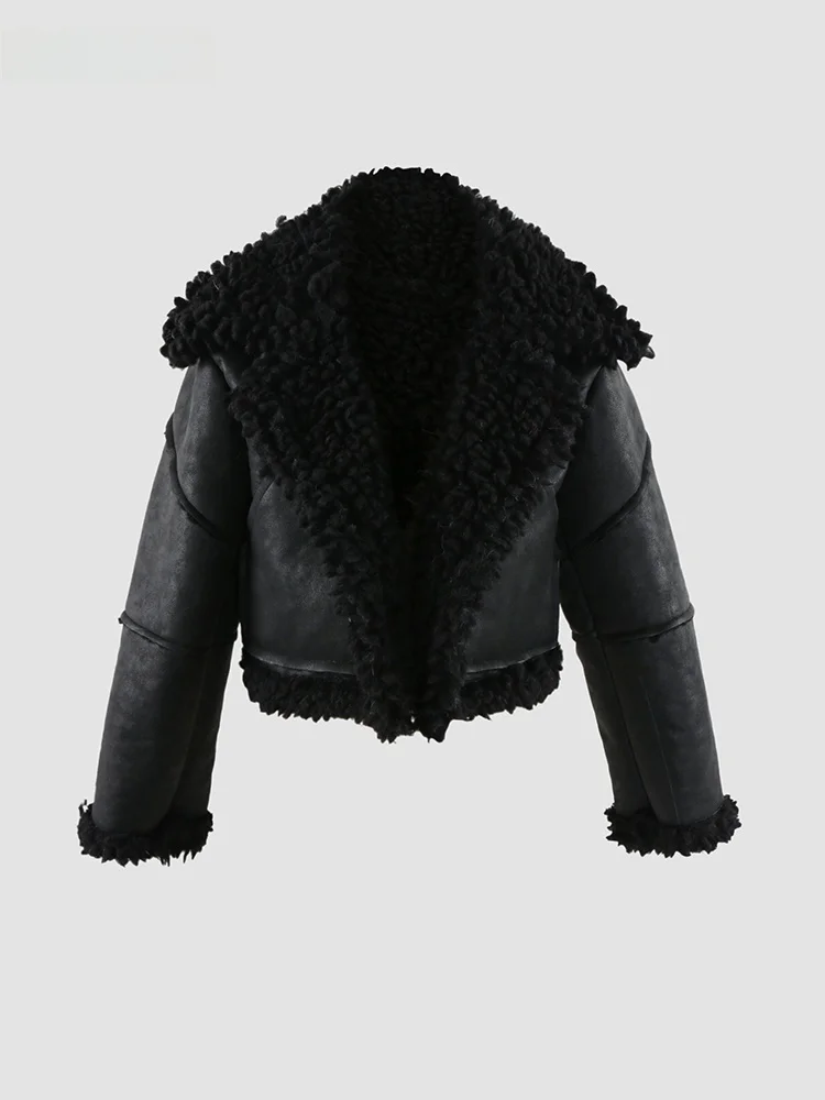 

Nerazzurri Bla Lamb Fur Jaet Women's Winter ort Sle Environmentally Friendly Leatherette Korean Version Loose Fit