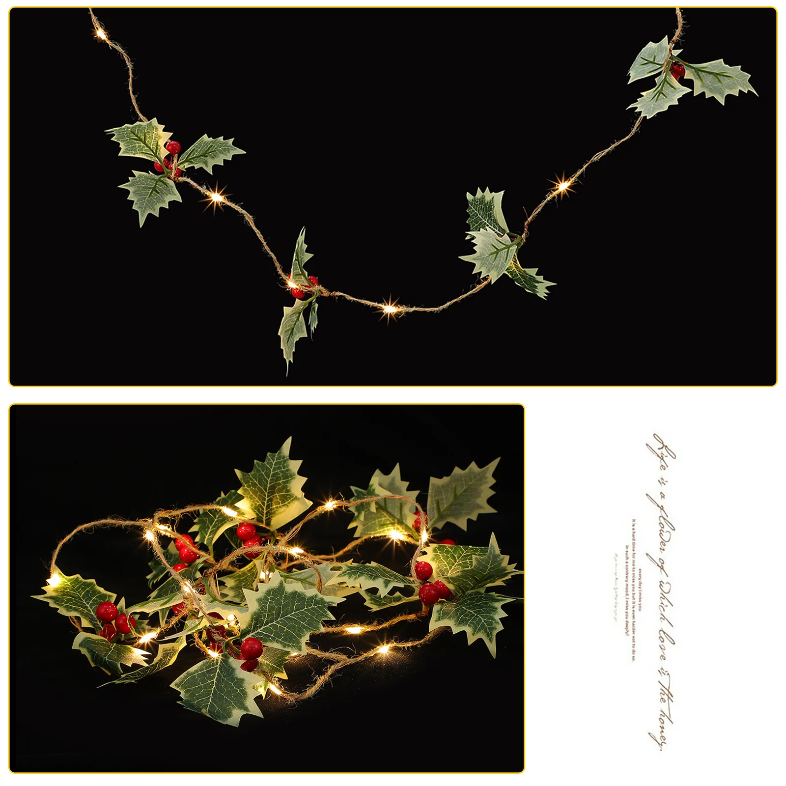 

Christmas Light String 8Ft 24Led Xmas Red Berry Leaf Lamp Operated Led String Lights Festival Decoration Party