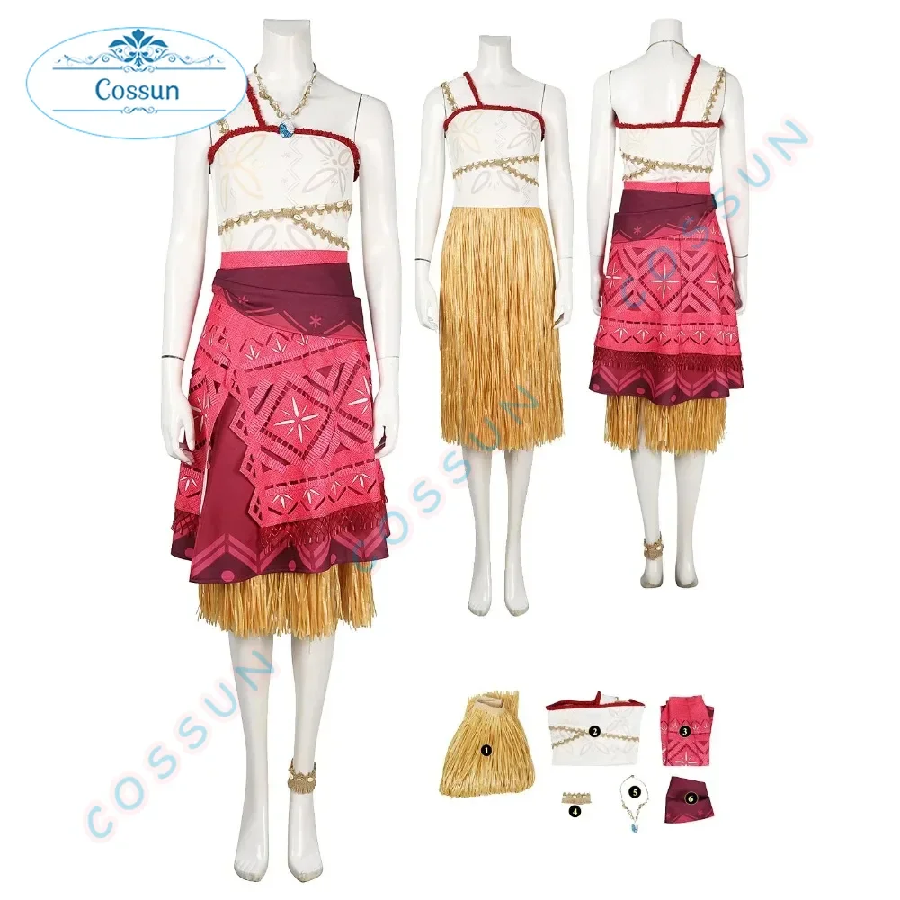 Female Moana Cosplay Vest Skirt for Women Adult Costume Necklace Fantasia Outfits Halloween Carnival Party Disguise Suit