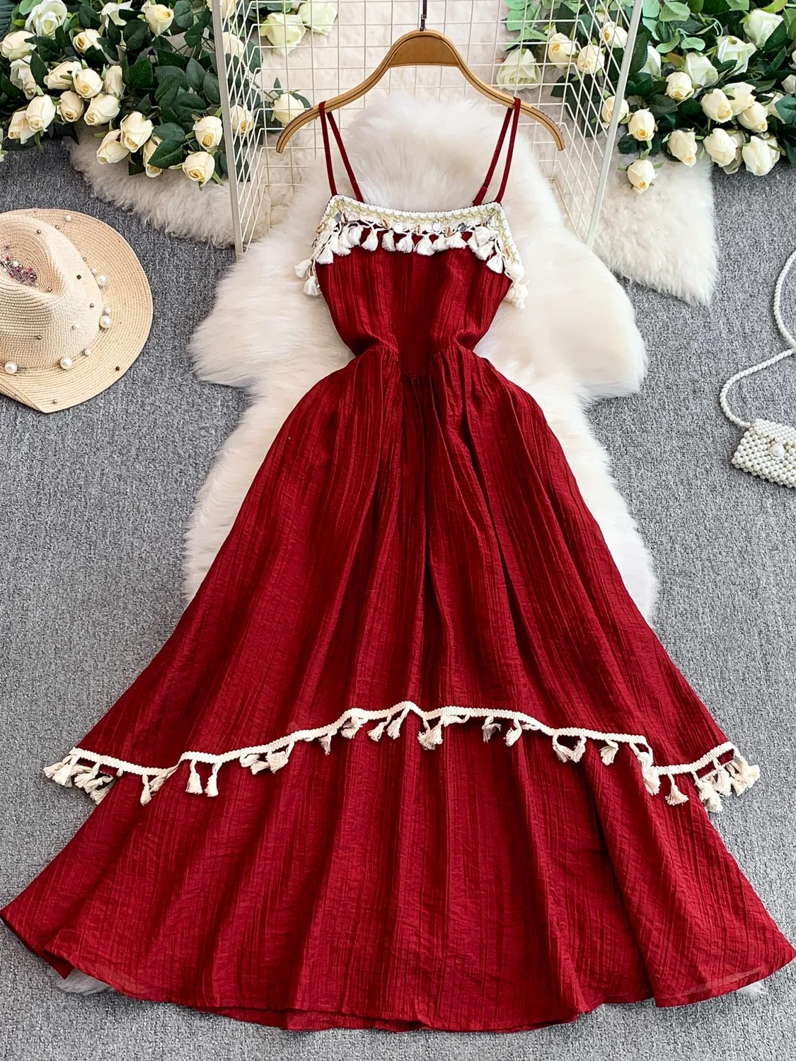 Vaion sle franjas de malha ter dr feminino outono plissado emagrecimento dupla camada saia longa linha a silhueta sem sve