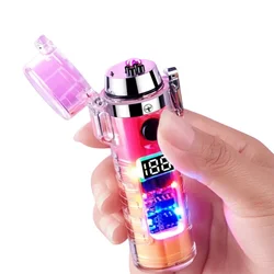 Windproof and Waterproof Can Be Illuminated Double Arc Lighter Three-Color Light Transparent USB Rechargeable High-Tech Lighters