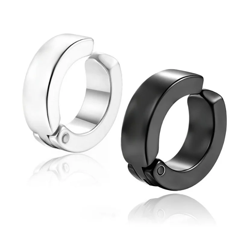 1pair Clip on Hoop Earrings for Men Women Stainless Steel Fake Non Piercing Magnetic Dangle Earring Black Huggie Hoop