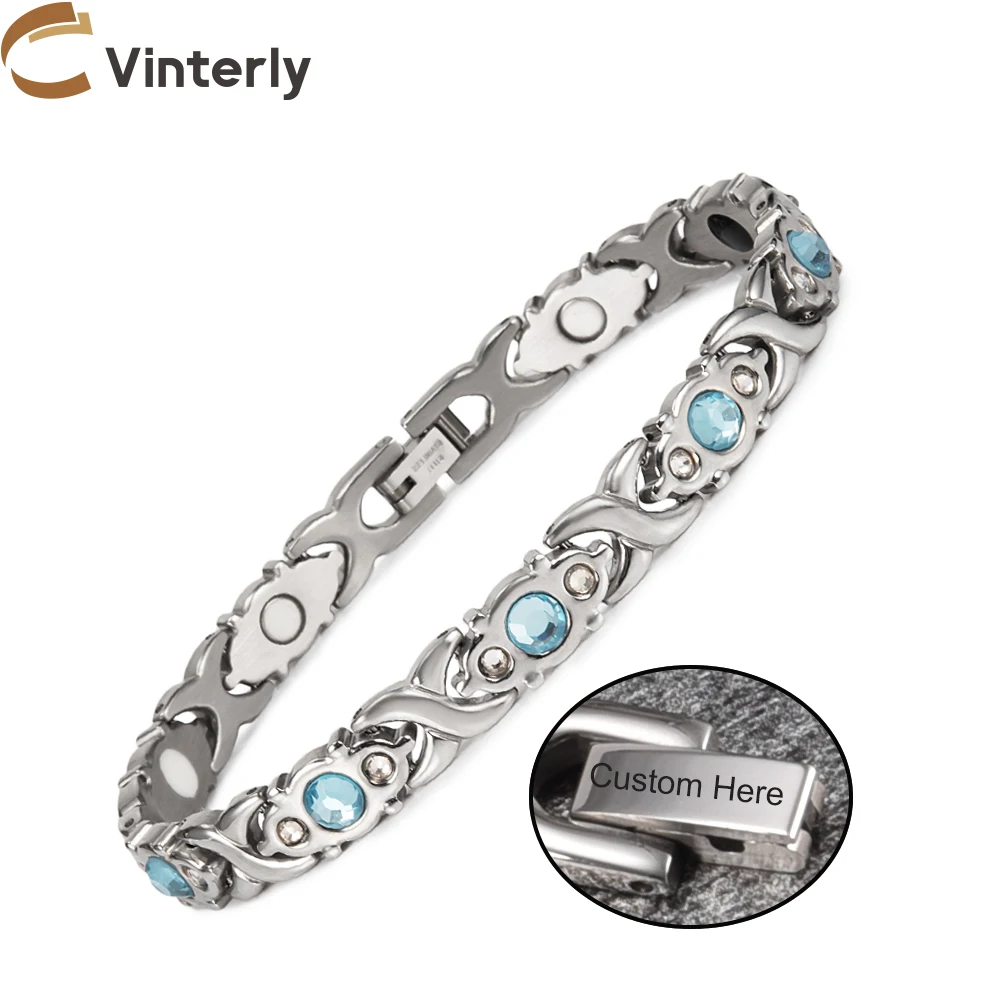 

Customized Blue Cubic Zirconia Bracelets for Women 21.5cm Personalized Individuality Jewelry Custom Engrave Name/letter/logo