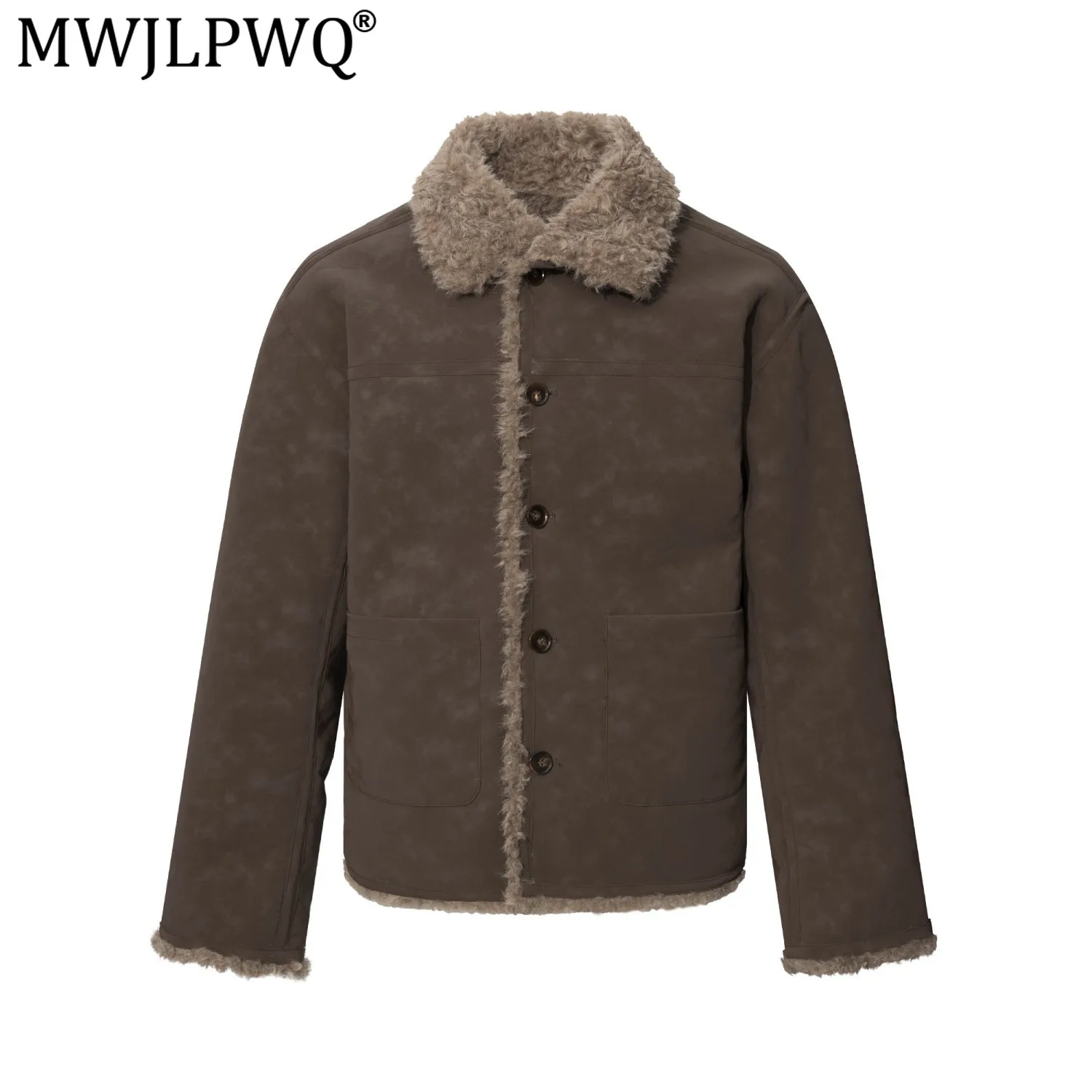 MWJLPWQ Reversible Fleece Lapel Cotton Jacket Winter Men's Trendy Style Streetwear Loose Casual Coat 2026 New Tide 21352