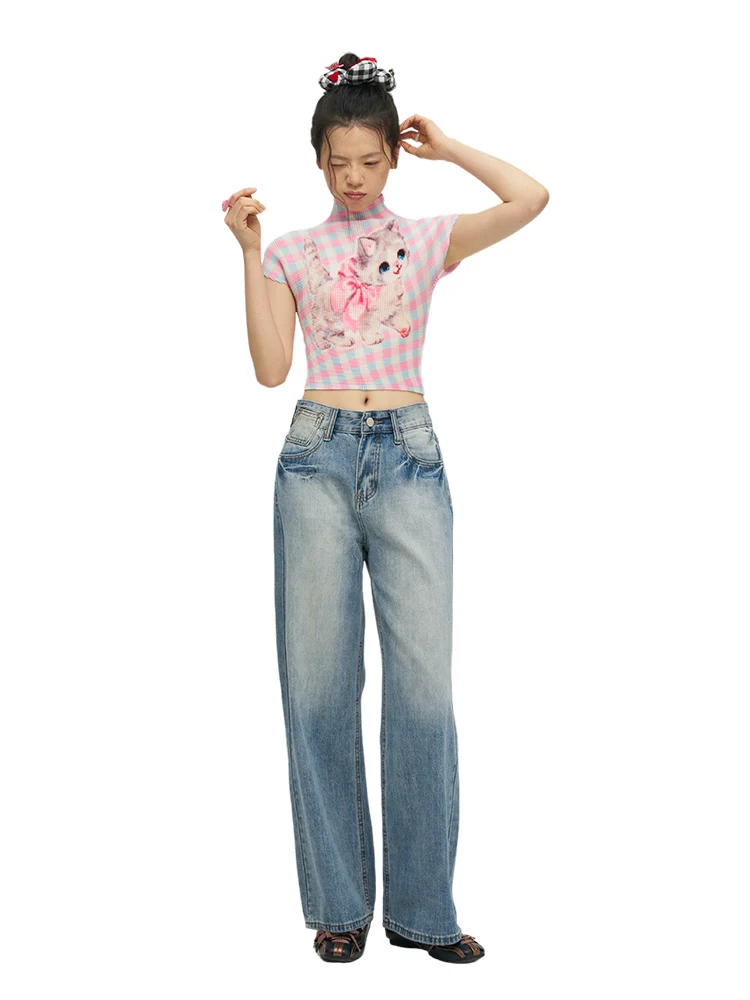 

Женская летняя футболка Slim Fit с коротким рукавом, в клетку, с принтом-узлом, из полиэстера, влагоотводящая, милая и стильная