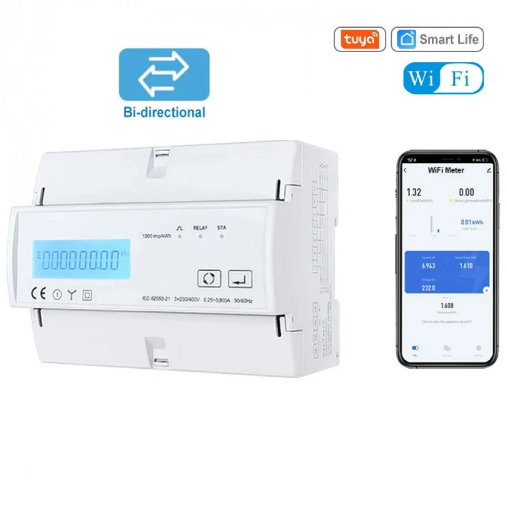 Tuya WiFi/Zigbee 3-fase bi-richting Energiemeter met meerdere tarief App Power Monitor Afstandsbediening Energiemeter Ondersteuning Modbus RTU