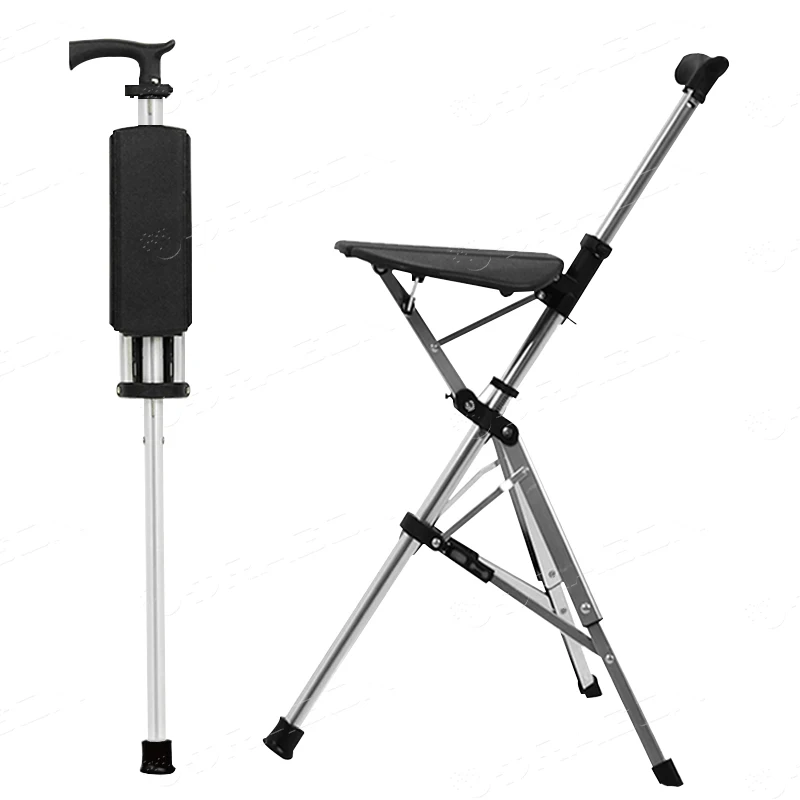 Elderly Cane Chair Folding Cane Stool Lightweight Non-Slip Elderly Walking Aid Folding Cane with Stool