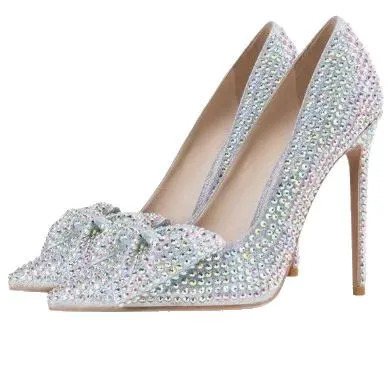 

BlingBling/женские туфли-лодочки со стразами и узлом-бабочкой, с острым носком, туфли-лодочки на высоком каблуке-шпильке, без шнуровки, свадебные туфли большого размера