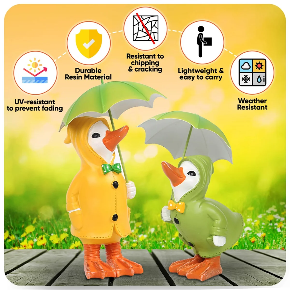 2PACK Dilly and Dally Garden Ducks with Detachable Umbrella Garden Ornaments Outdoor Novelty Standing Sculpture