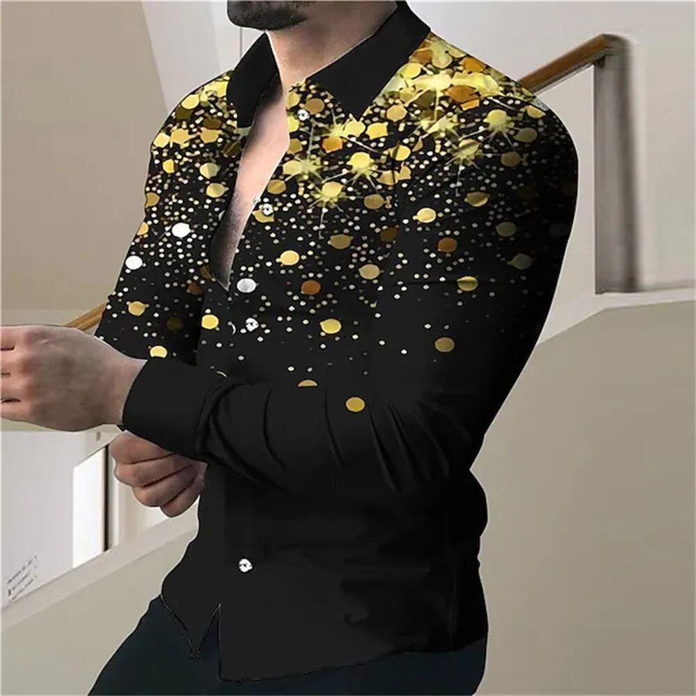 

New party fashion social leisure men's buttons shirt designer prints long -sleeved tops to lapel men's clothing 2023 spring